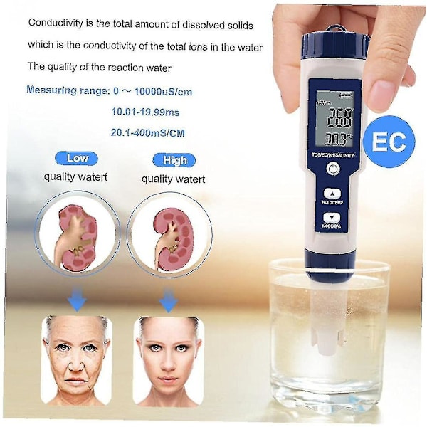 5 i 1 digital mätare Tds / Ec / Ph / Salinitet / Temperatur Övervakningstestare för vattenkvalitet