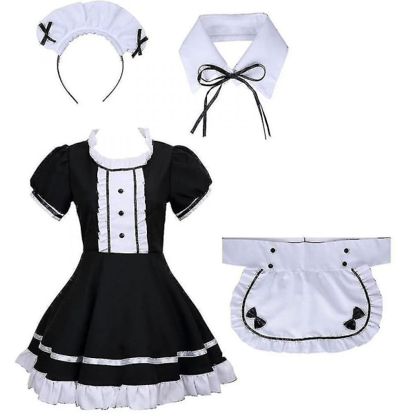 2021 Lolita Maid Kostymer Fransk Maid Dress Jenter Kvinne Amine Cosplay Kostyme Servitrice Maid Party Scene Costumes Set S black