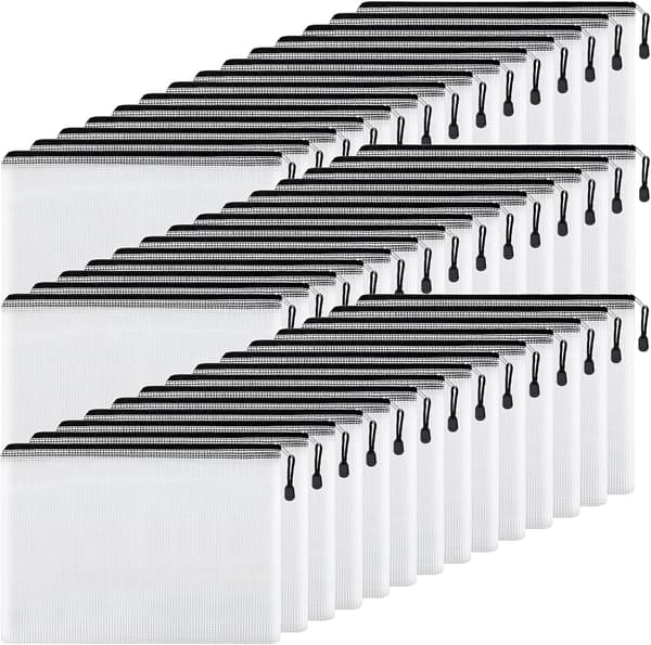 Vanntett nettingmappe med glidelås, brevstørrelse/A4-størrelse Black 42Pcs