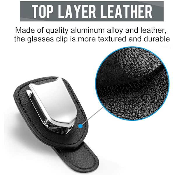 2 pakker Bilbrilleholder Universal Car Visir Solbriller Holder Clip Lær Brillehenger og billettkort Clip Brillefeste for bil Gray