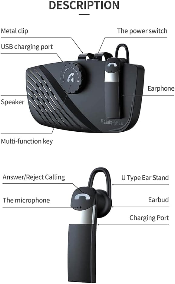 Bil Højttalertelefon, Solskærm Bluetooth 4.2 Håndfrit Lydkit B