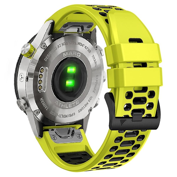 For Garmin Fenix 7/ 7 Pro Silikonurrem 22mm Dual Color Band med 3 rader hull Lime Black
