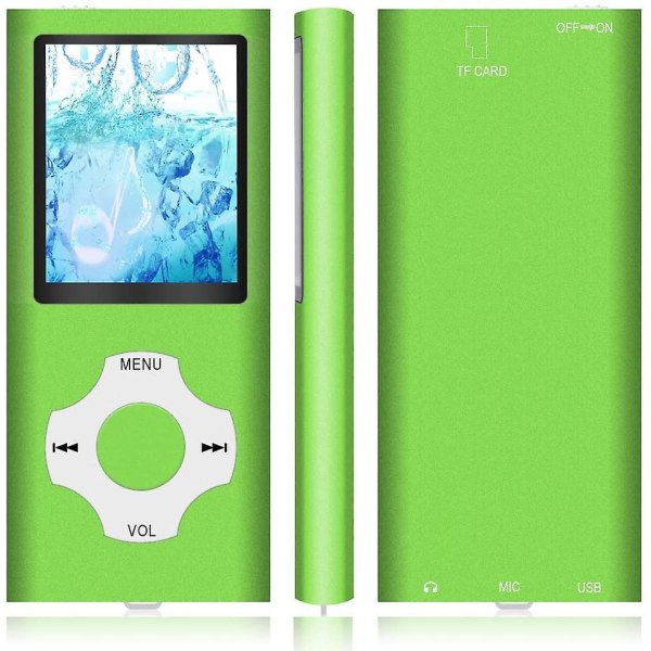 Mp3-spiller/Mp4-spiller med 64gb/32gb/16gb minne SD-kort Slank klassisk digital LCD-skjerm 1,82 tommers skjerm Mini USB-port med FM-radio, stemme green 16GB