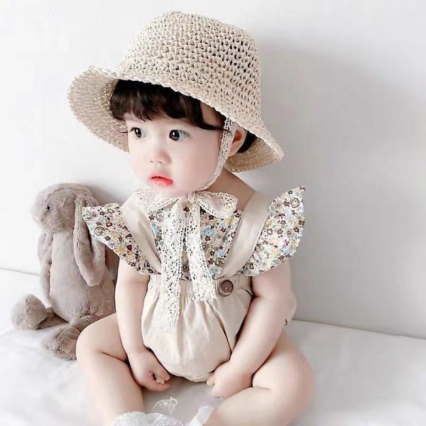 Casual Cute Kids Bøttehatt Halm Fisherman blondehette Solbestandig lue Beige