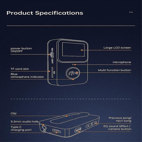 Mp3-soitin Bluetooth 5.0 -musiikkisoittimella