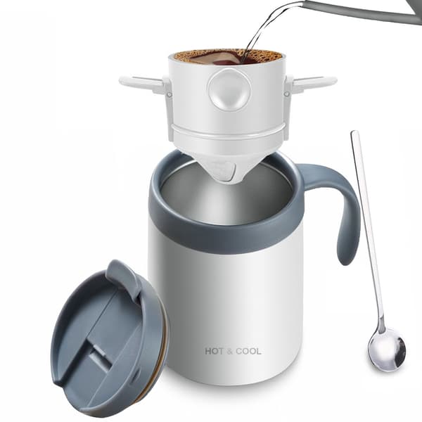 16Oz Camping Kaffetrakter Hell Over Kaffetrakter Sett (Hvit)