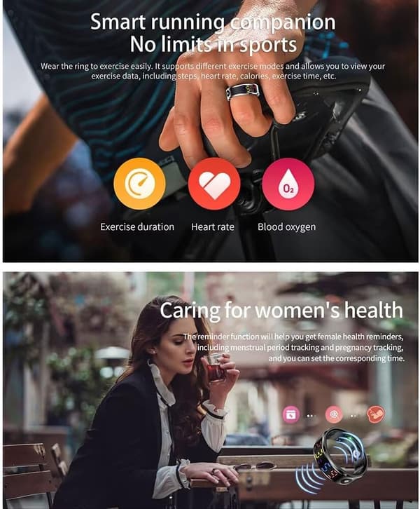 Smart Ring R12 (Jring), sølv med hjertefrekvens, oksygen i blodet, søvnhelseovervåking (8#)