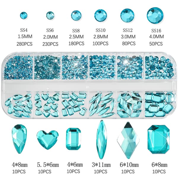 Neglekunst Rhinsten, 3D Krystal Flatback Ædelsten, Flere Former Størrelser Blue