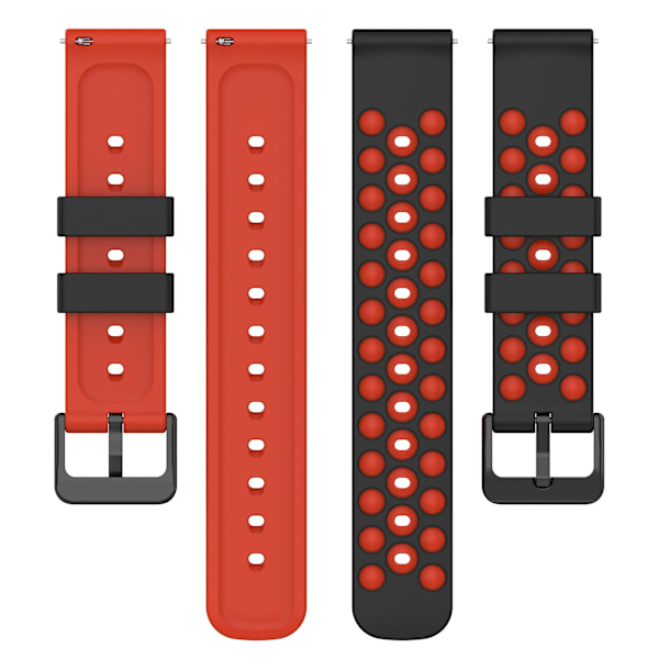 Til Garmin Venu 2 Plus/Venu Sq 2 Universal 20mm Blød Silikone Urrem Stort Hul Design Dobbelt Farve Urrem Black  Red