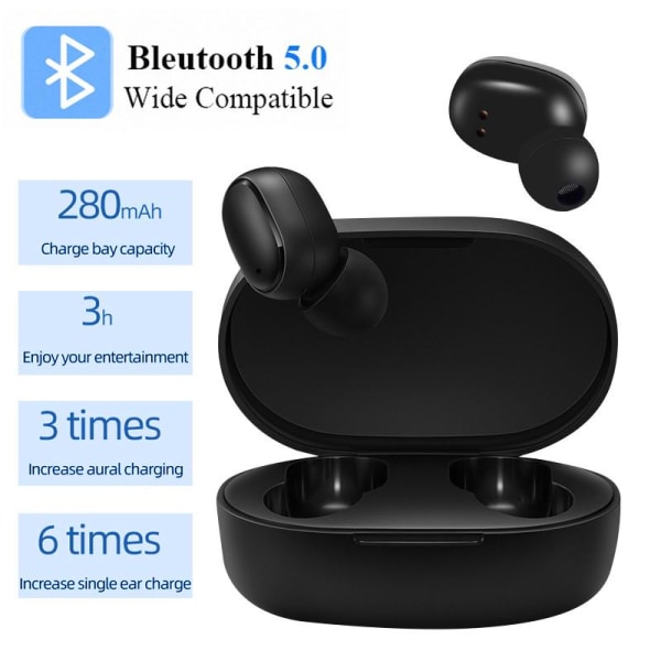 E7S TWS-hodesett Bluetooth 5.0-hodetelefoner Vanntette sportsørepropper Stereomusikkhodetelefoner med mikrofon for mobiltelefoner black