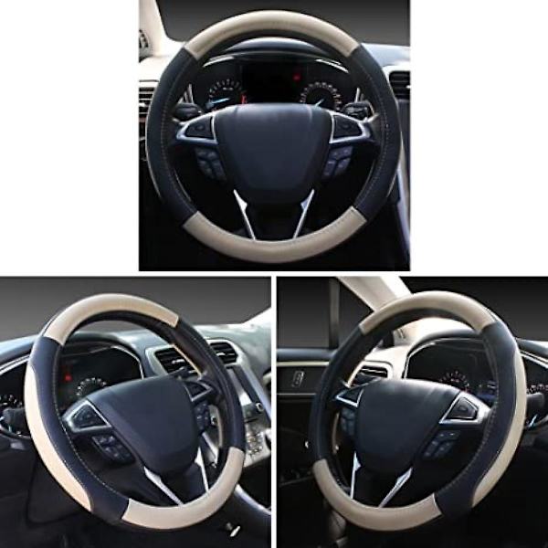 Sort Og Beige Microfiber Læder Auto Bilrat Cover Universal 15 Tommer