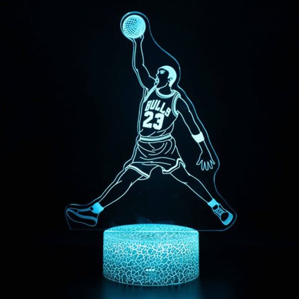 3D Optical Illusion Nattljus Visual Creative LED-bordslampa Fjärrkontroll och pekkontroll 7 Färgbyte USB - Michael Jordan #1264