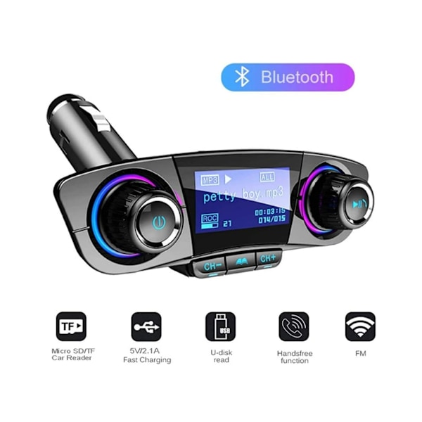 Kaksipäinen Bluetooth-autopelin MP3-soitinlähetinmodulaattori tukee kaksois-USB-latausta, musta