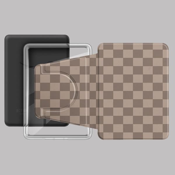 Etui til Kindle PW 12. generation 2024 SA569P – Aftagelig magnetisk, ternet med håndrem Light Brown