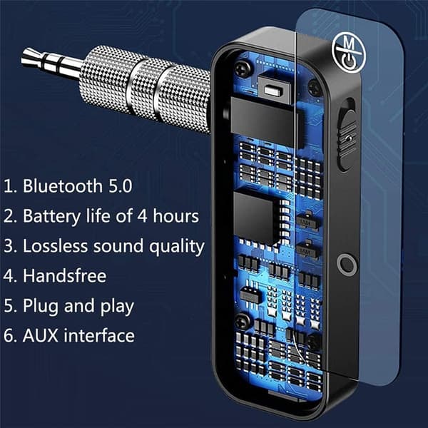 Bluetooth 5.0 Aux-autolähetin, 3,5 mm:n äänisovitin
