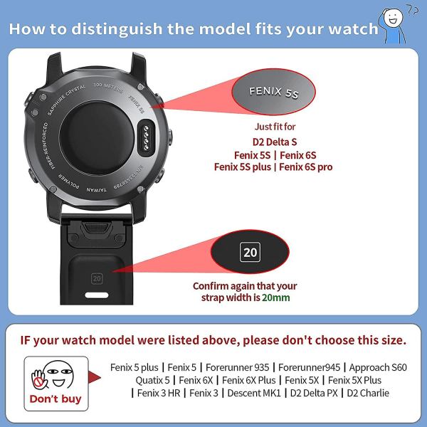 Ersättningsrem för Fenix ​​5s Plus/fenix 6s Pro/fenix 7s/d2 Delta S Smartwatch (silver Spänne-mörkblå) Red