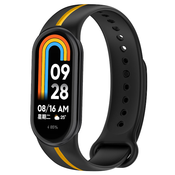 Pehmeä silikonihihna Xiaomi Smart Band 8 -väriselle säädettävälle rannekkeelle soljella Black  Yellow