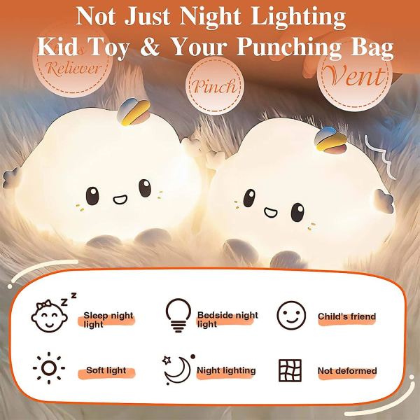 LED Nattlampa för barn 7-färgs andningslägen USB Uppladdningsbar Touch-Control Silikon Moln Barnhemslampor