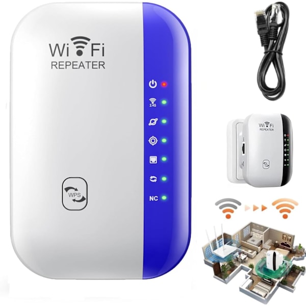 Wi-Fi Forstærker, 7 Funktionsindikatorer, 300 Mbps (Blå)