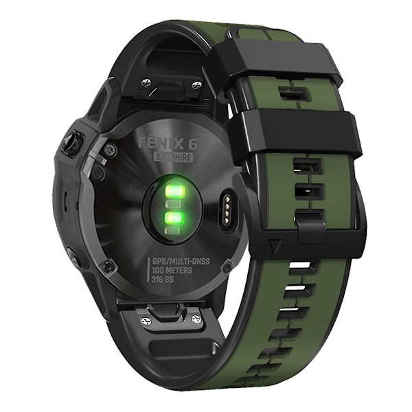 Til Garmin Descent G1/Fenix 7/Fenix 6 Pro/Fenix 5 Plus Dual Color Silikone Rem Army Green Black