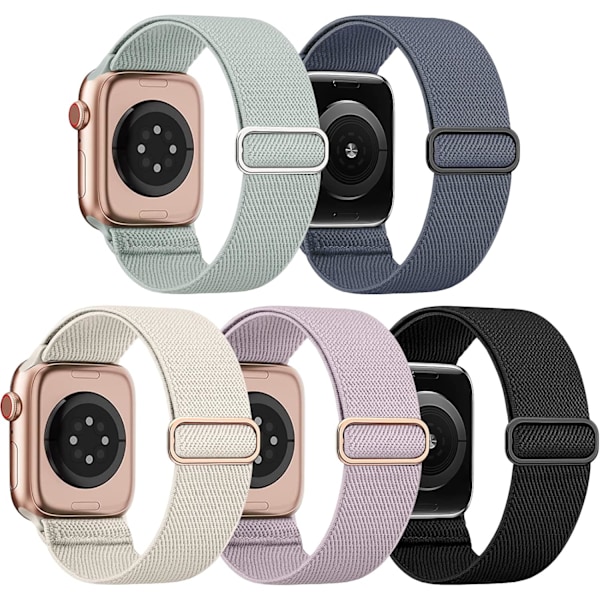 5-pakning elastisk nylon kompatibel med Apple Watch-reim 38 mm H 42mm/44mm/45mm