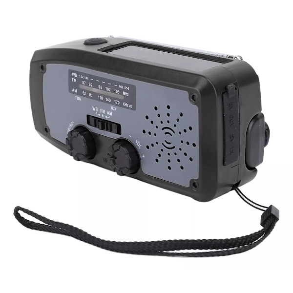 Fm/Am/Wb/Noaa Solcellsdriven Vevradio Med Sos-Funktion (Svart)