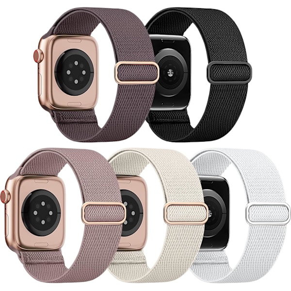 5-pakning elastisk nylon kompatibel med Apple Watch-reim 38 mm G 42mm/44mm/45mm