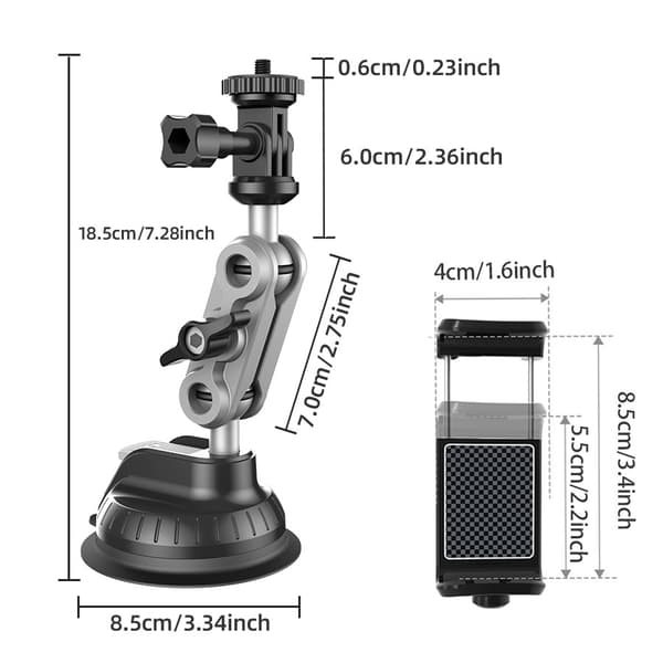 Sugekop Kameraholder Kompatibel med 1/4\" Drev, Quick Release Bilmontering (Lang)