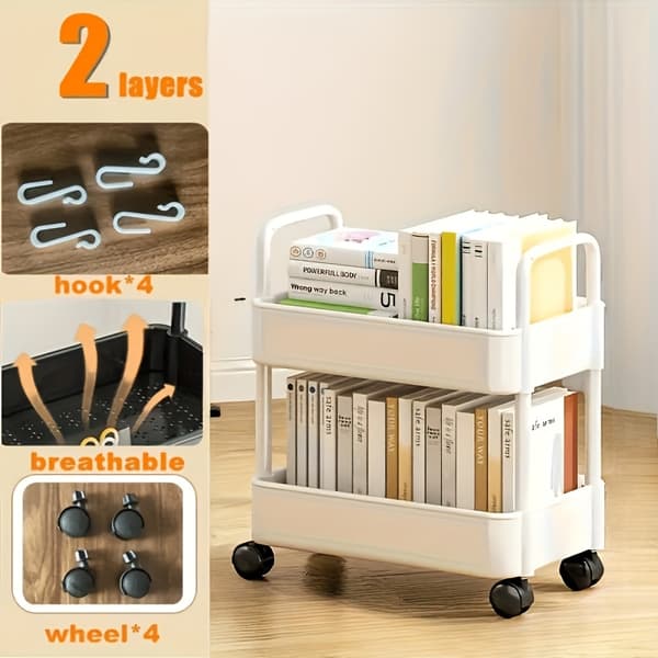 Plassbesparende 2-lags akryl rullende vogn, lett, rustfri, moderne stil, laget av plast (hvit)