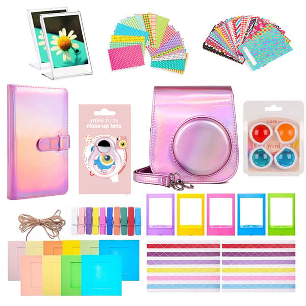 Etui - Tilbehør til Instax Mini 11, inkludert album og annet tilbehør (rosa)
