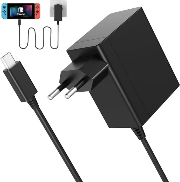 Oplader til Nintendo Switch/Switch Lite/OLED/Dock/Pro Controller 39W USB C 15V/2.6A Adapter
