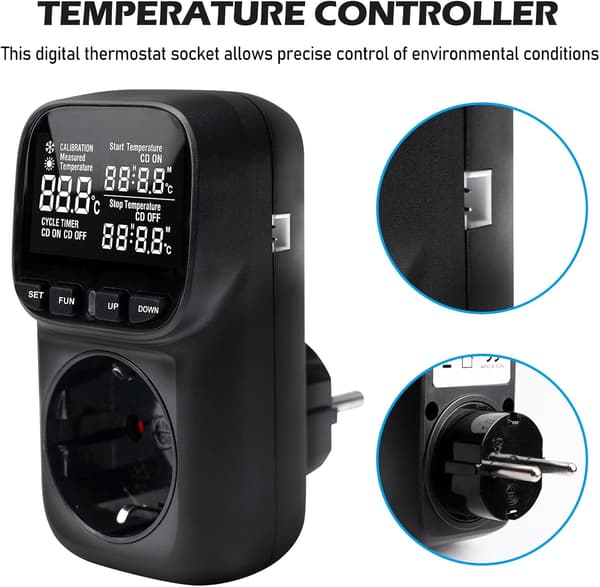 Digital temperaturregulatorstik, med sensor, display