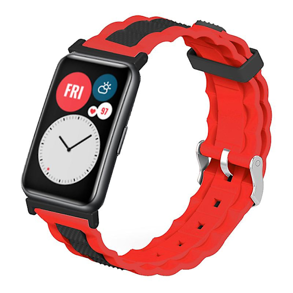Dual Color Wave Design Silikon Armband Rem för Huawei Watch Fit / Watch Fit Special Edition Red Black