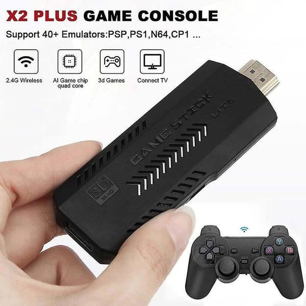 X2 Plus Game Stick Retro Konsol Dobbelt Trådløs Controller 128GB 40000+ spil