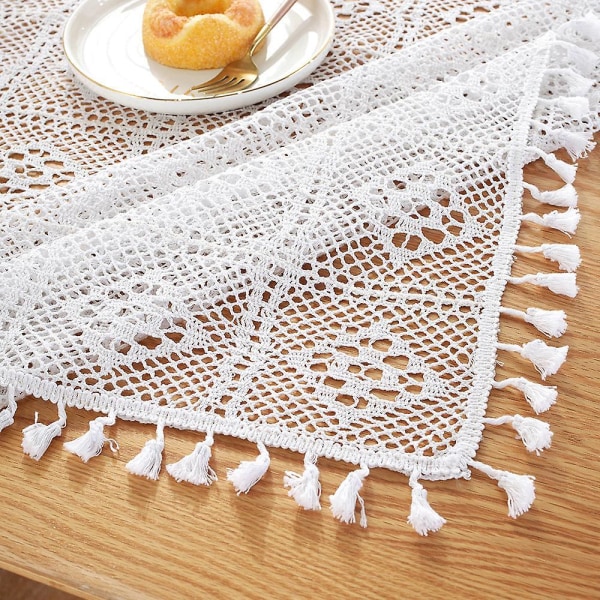 Hæklet blonde dug rektangel romantisk duge løber med vintage broderet til køkken spisning 140x220cm White