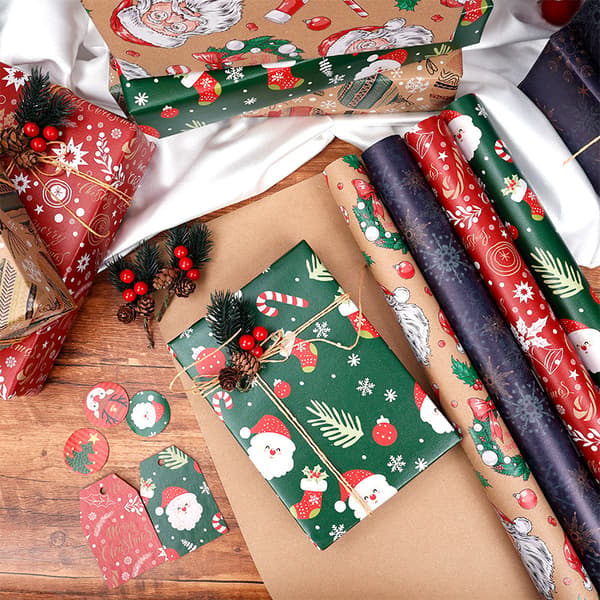 Presentpappersset - 6 ark jul för vinterhelgen jul, 27,6 * 19,7 tum (04)