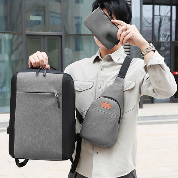 Rejsetaske til bærbar computer, stor rejsetaske, forretningsrejsetaske med crossbody og pung, holdbar college-taske i tre dele Gray2