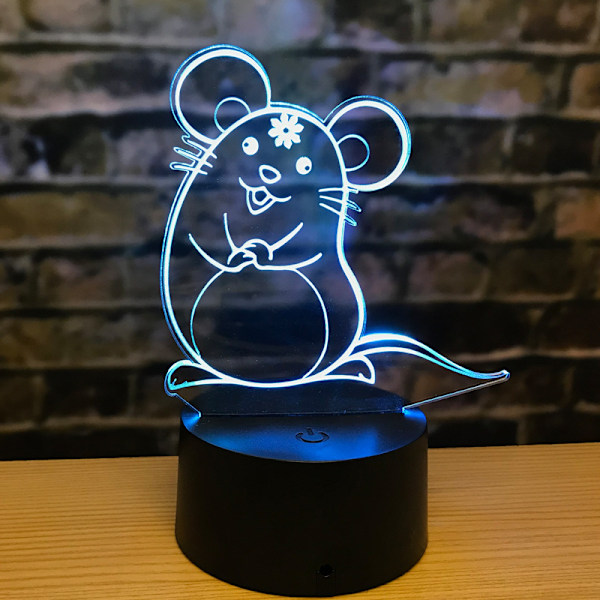 3D nattlys LED-lampe stjernetegnspynt dekorasjon akryl kreativ liten bordlampe nattbordslampe kreativ gave mouse Black base remote control