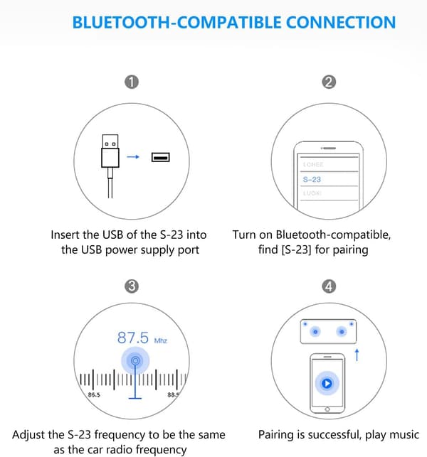 Bilhøyttalertelefon, USB Bluetooth 5.0 Trådløs Bil FM-sender Aux Stereo Lyd