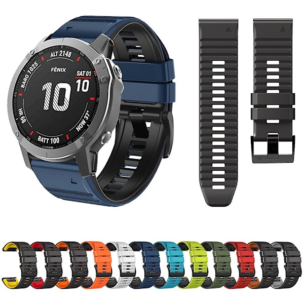 Silikoniranneke Garmin Fenix 7X / 6X / 5X 26mm Black Grey