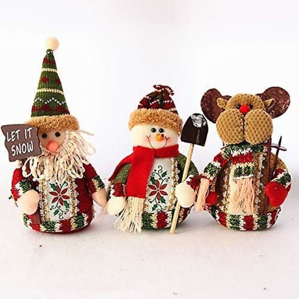 Julepyntdukker, 3 stk plysj stående leker Julenissen Snømann Reinsdyr-feriepynt