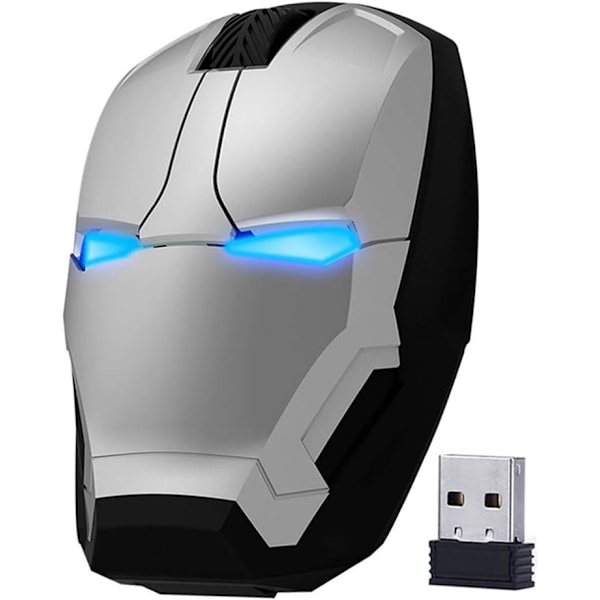 2.4 G Bærbar Støjsvag Cool Iron Man Mus Med Usb-modtager (Sølv)