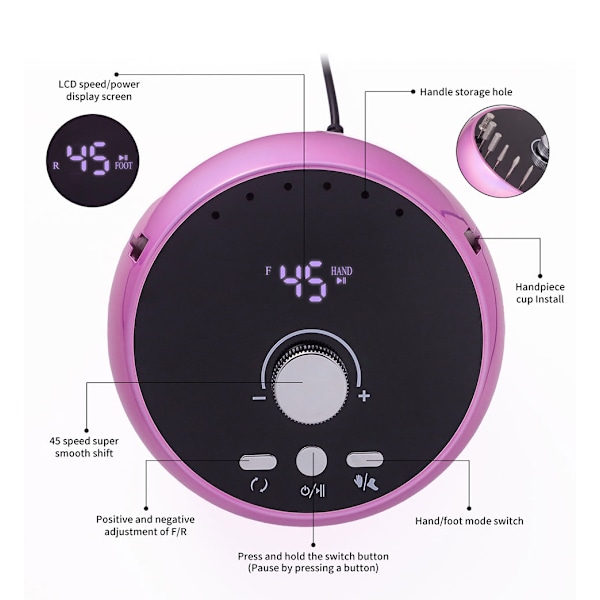 Elektrisk nagelfil 45000 varv/min, professionell manikyrset nagelpoleringsutrustning färgstark