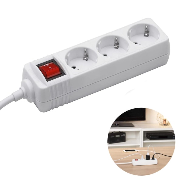 Socket Strip - Ekstra fladt stikkabelafbryder Multipelstik med børnebeskyttelse fladt stikstik Three socket 3M