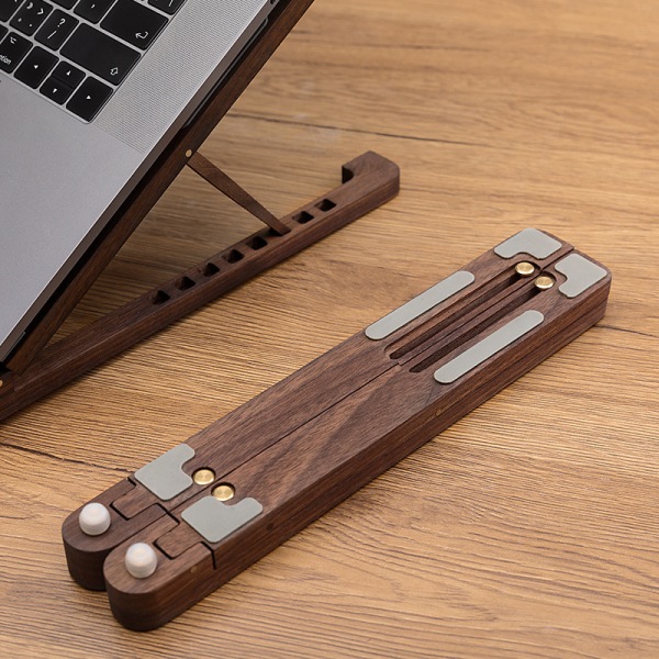 Wood bærbar stativ Sammenleggbar 8 nivåer Høydejusterbar bærbar bærbar holder Datamaskinstøtte for MacBook Air Pro 11-17 brown