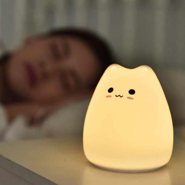 LED Nattlampa Touch Sensor Katt Silikon Djurljus Färgglad Barn Semesterpresent Sova Kreativt sovrum Skrivbordslampa 3