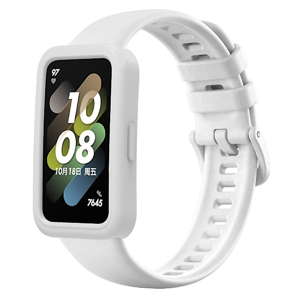 Handledsrem för Huawei Band 8, Silikon Sportklockarmband med Skyddande Skal White