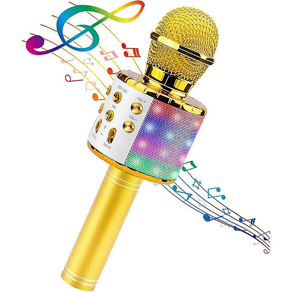 Karaoke trådlös mikrofon med led-ljus, bärbar mikrofon för barn Yellow