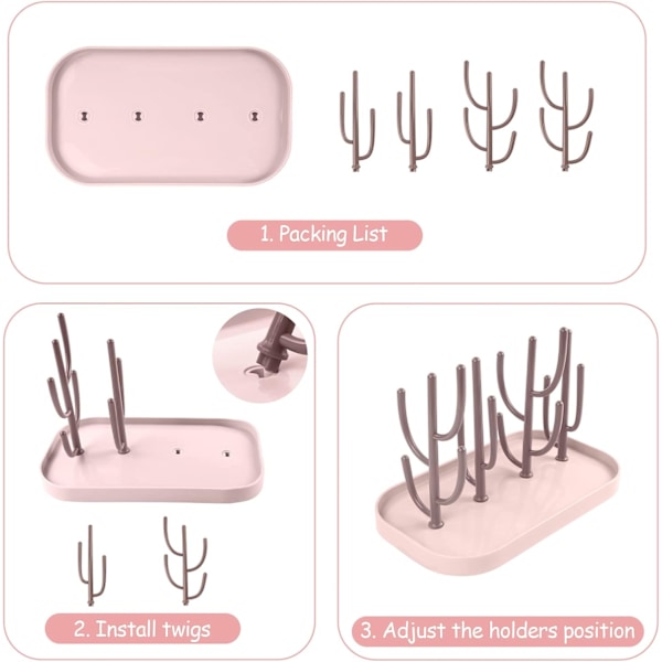 Pladsbesparende flaskeholder med kaktus-inspireret design og base - Holder flere flasker (Pink)