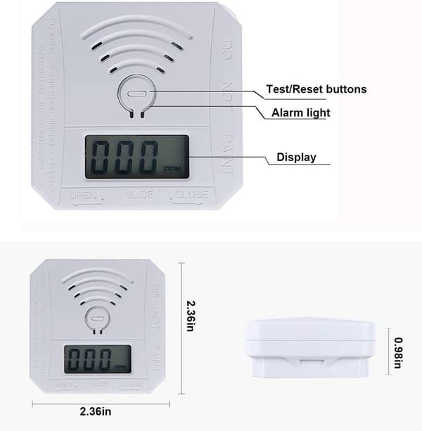 Kolmonoxiddetektor 1-pack, batteridriven, med digital LCD-display